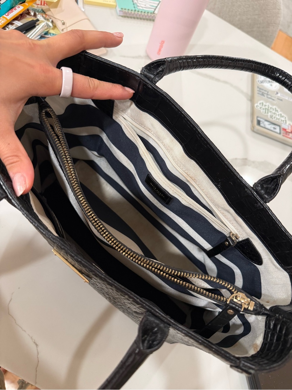 kate spade Black Croc-Embossed Satchel with Top Handles - Picture 2 of 6